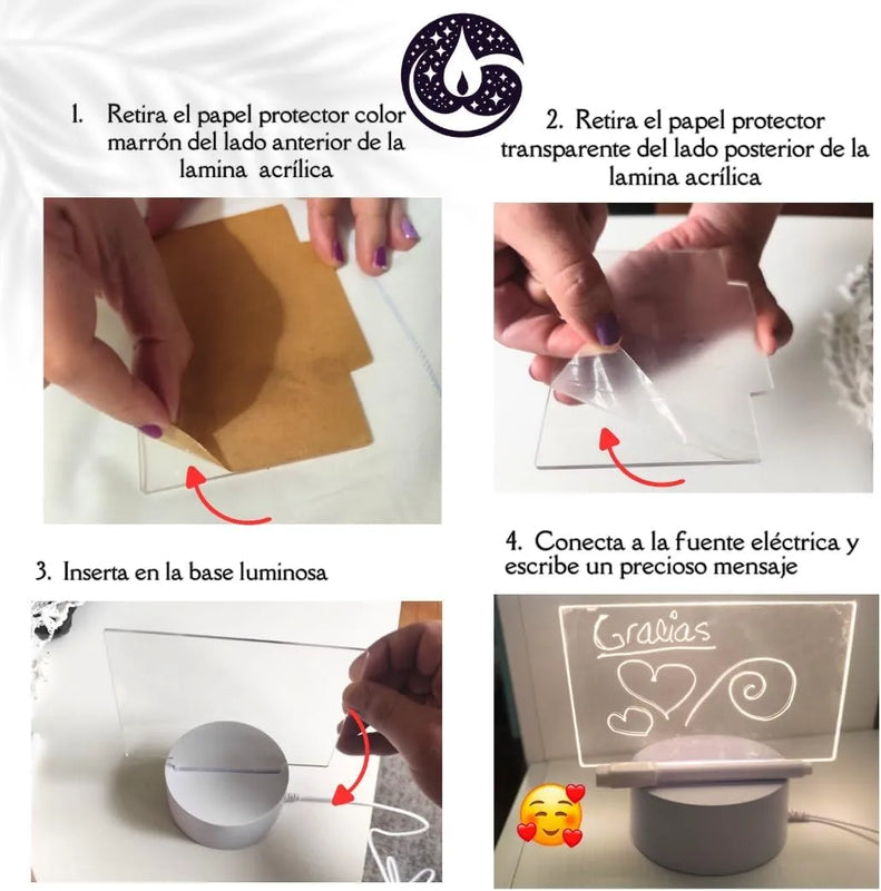 Lampara personalizada para escribir forma rectangular